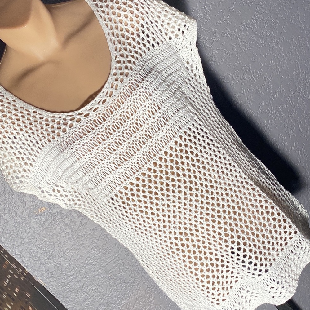 CONVERSE - vest: white sheer acrylic woven crochet open knit overlay - XL